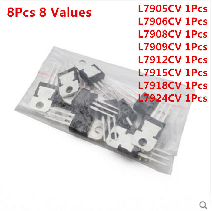 8Pcs 8 Values 7905-7924 7912 L7908-L7918CV L79 Voltage Regulator Assorted Kit