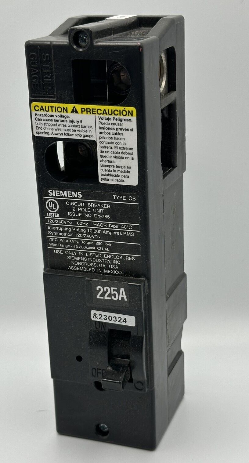 Siemens QS2225 Circuit Breaker 225 Amp 2 Pole 120/240 VAC QS Plug In/On