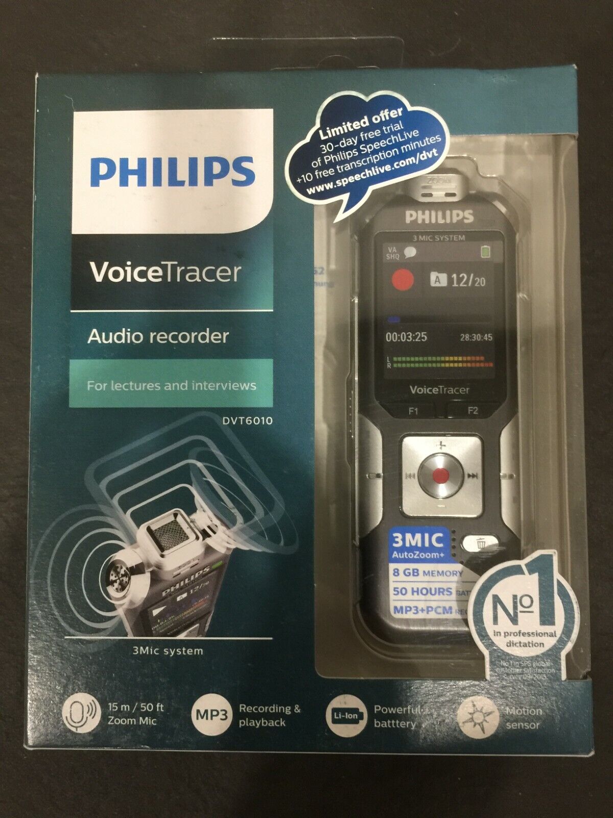PHILIPS Voice Tracer VoiceTracer Digital AUDIO RECORDER DVT6010 8GB Memory - NIB