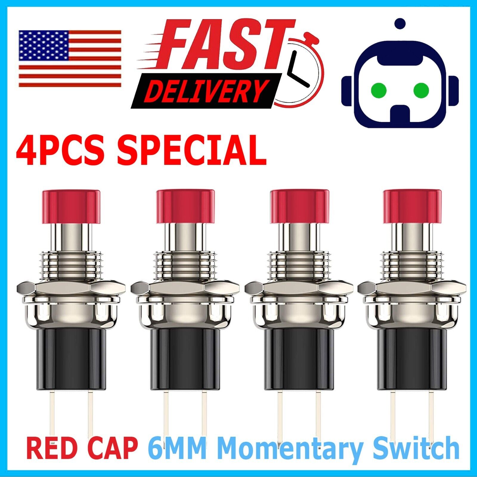 4 Pack SPST Normally Open Momentary Push Button Switch Red