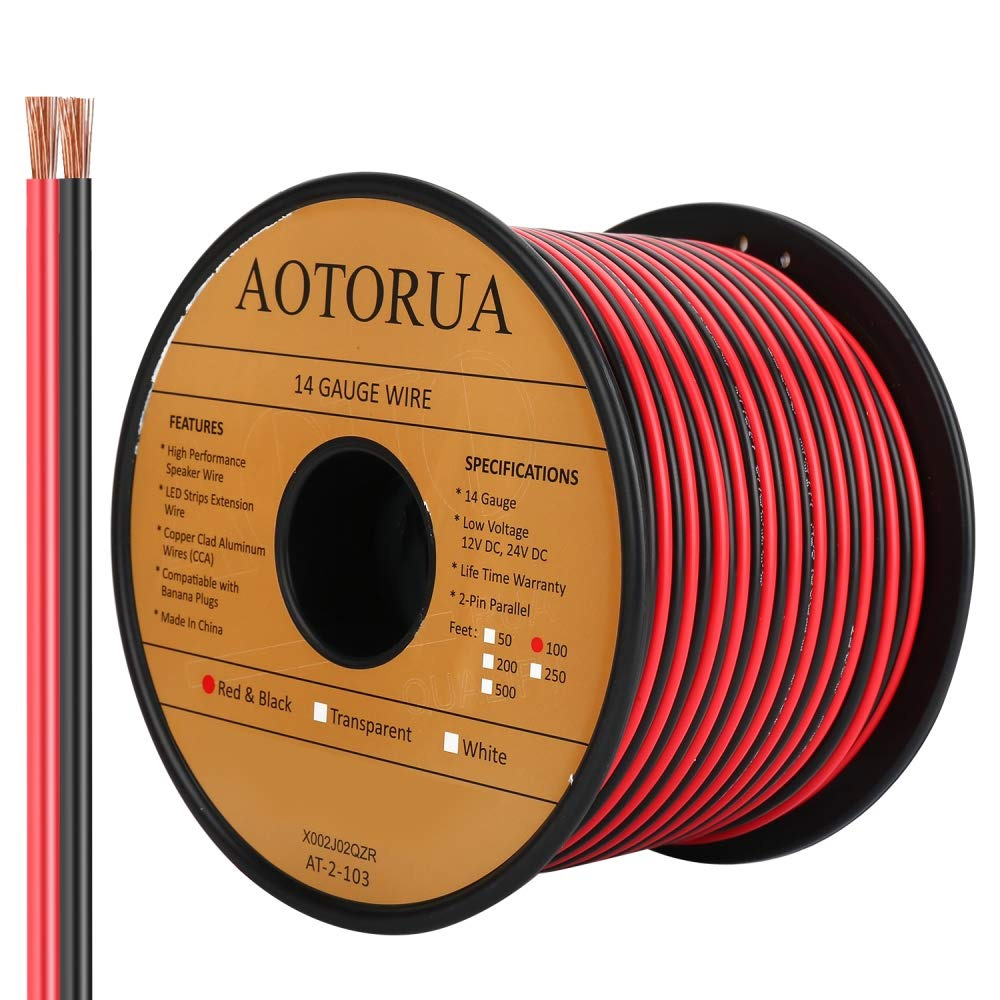 100FT 14/2 Gauge Red Black Cable Hookup Electrical Wire, 14AWG 2 Conductor 