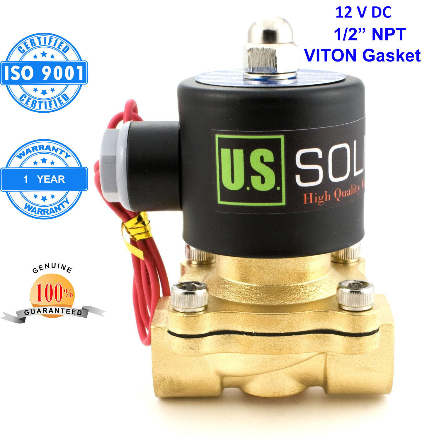 U.S. Solid 1/2'' Brass Electric Solenoid Valve 12V DC Normally Closed Air Water