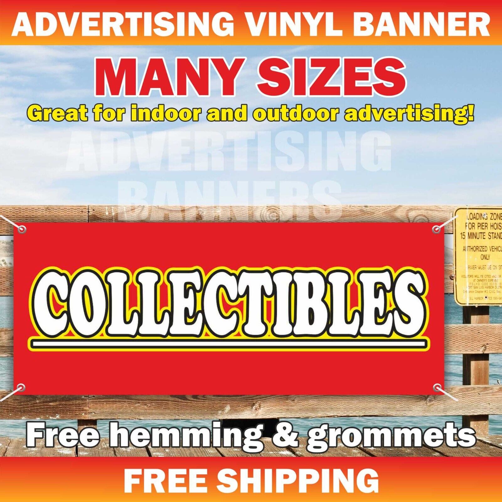 COLLECTIBLES Advertising Banner Vinyl Mesh Sign ANTIQUE STORE Vintage Shop