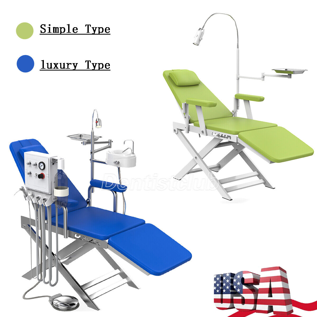 Portable Dental Chair Mobile Folding LED Light & Tray/Turbine Unit Simple/Luxury
