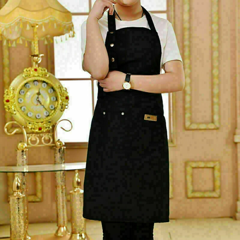 Unisex Cooking Aprons Kitchen Restaurant Chef Bib Apron Dress with 2 Big Pockets