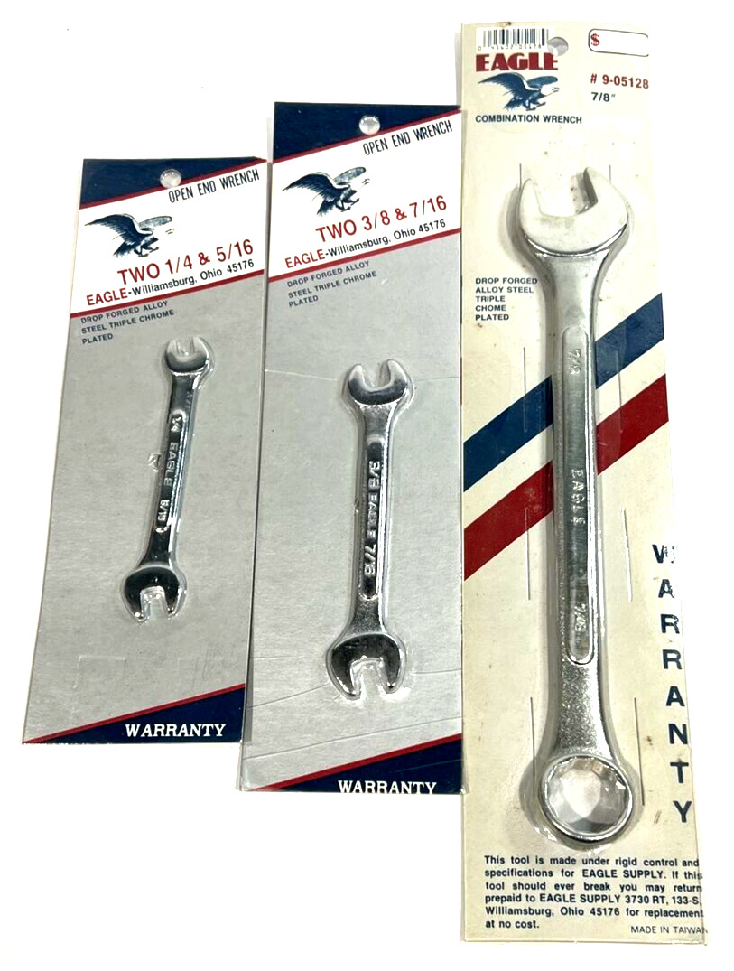 Vintage Eagle Wrenches Drop Forged Allow Steel (3-Pack) 3/8-7/16, 1/4-5/16, 7/8