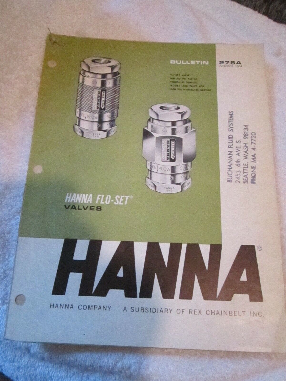 Vintage 1964 HANNA Co. Flo-Set Hydraulic Service MAC Air Valves Catalog BOOK