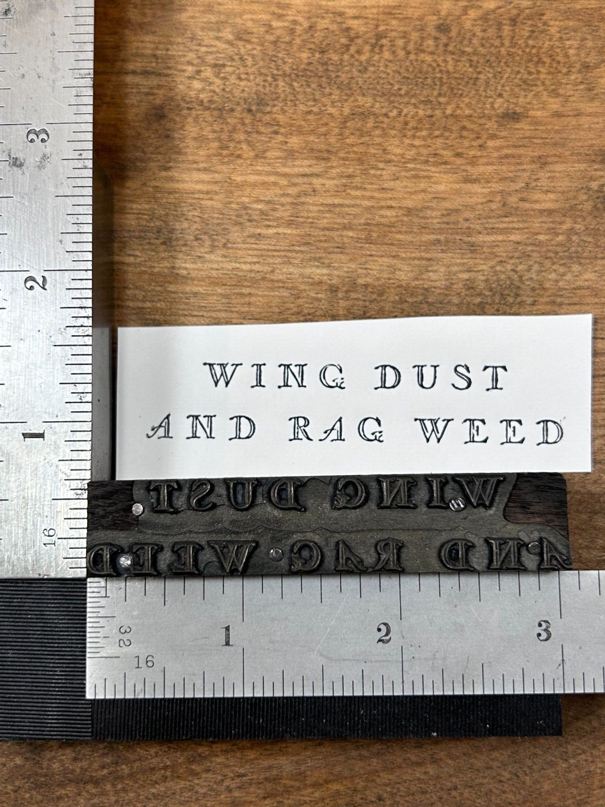 Vintage Wing Dust and Rag Weed Letterpress Printer Block Stamp