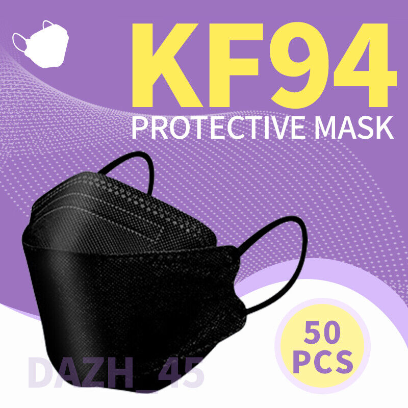 50 Pcs Black KF94 Protective 4 Layer Face Mask Disposable Face Cover