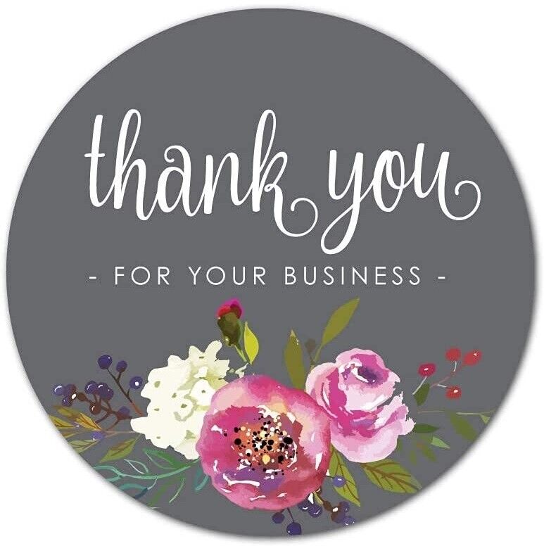 30 THANK YOU FOR YOUR BUSINESS GREY FLORAL STICKERS ENVELOPE SEAL LABELS 1.5\
