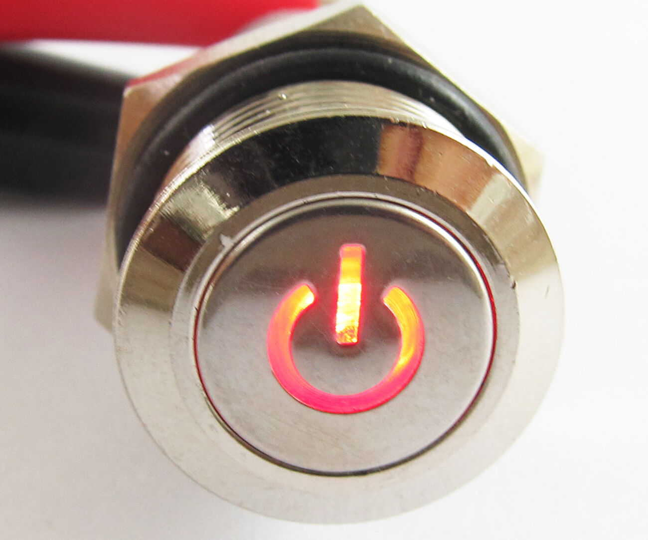 10pcs 16mm Metal Momentary Switch Flat with Red LED Power illuminated Symbol