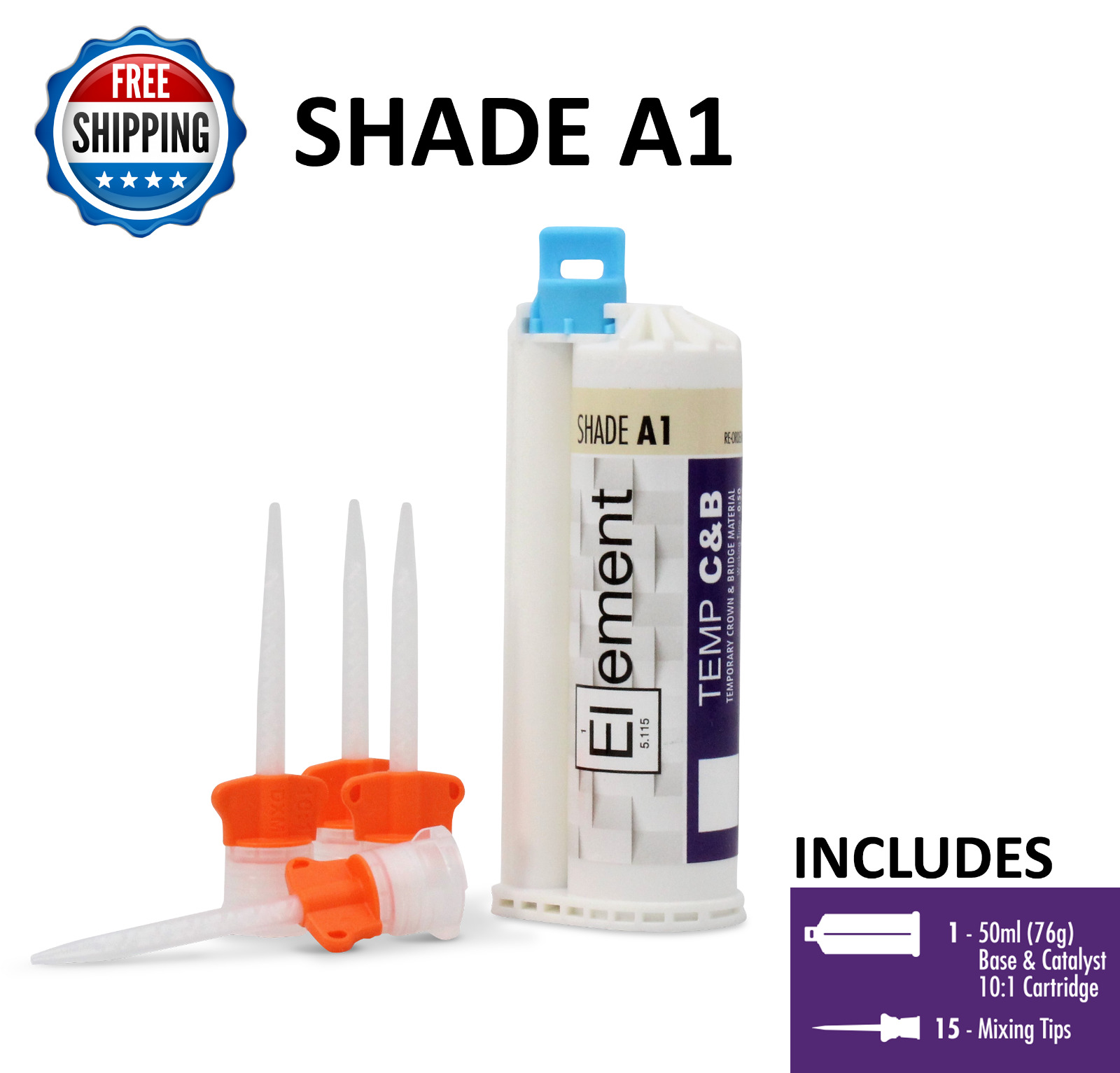 ELEMENT Temporary Crown and Bridge Material Cartridge w/ 15 tips  A1,A2,A3 or B1
