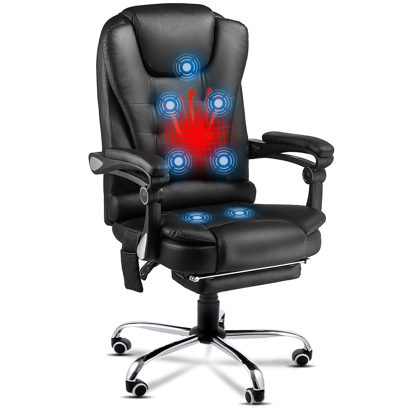 Heated Executive Office Chair W/Massage Desk Chair Leather Computre Chair Black