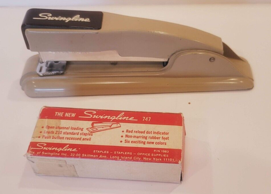 Swingline Art Deco Vintage Stapler No. 27 Tan Made in USA with Vintage Staples