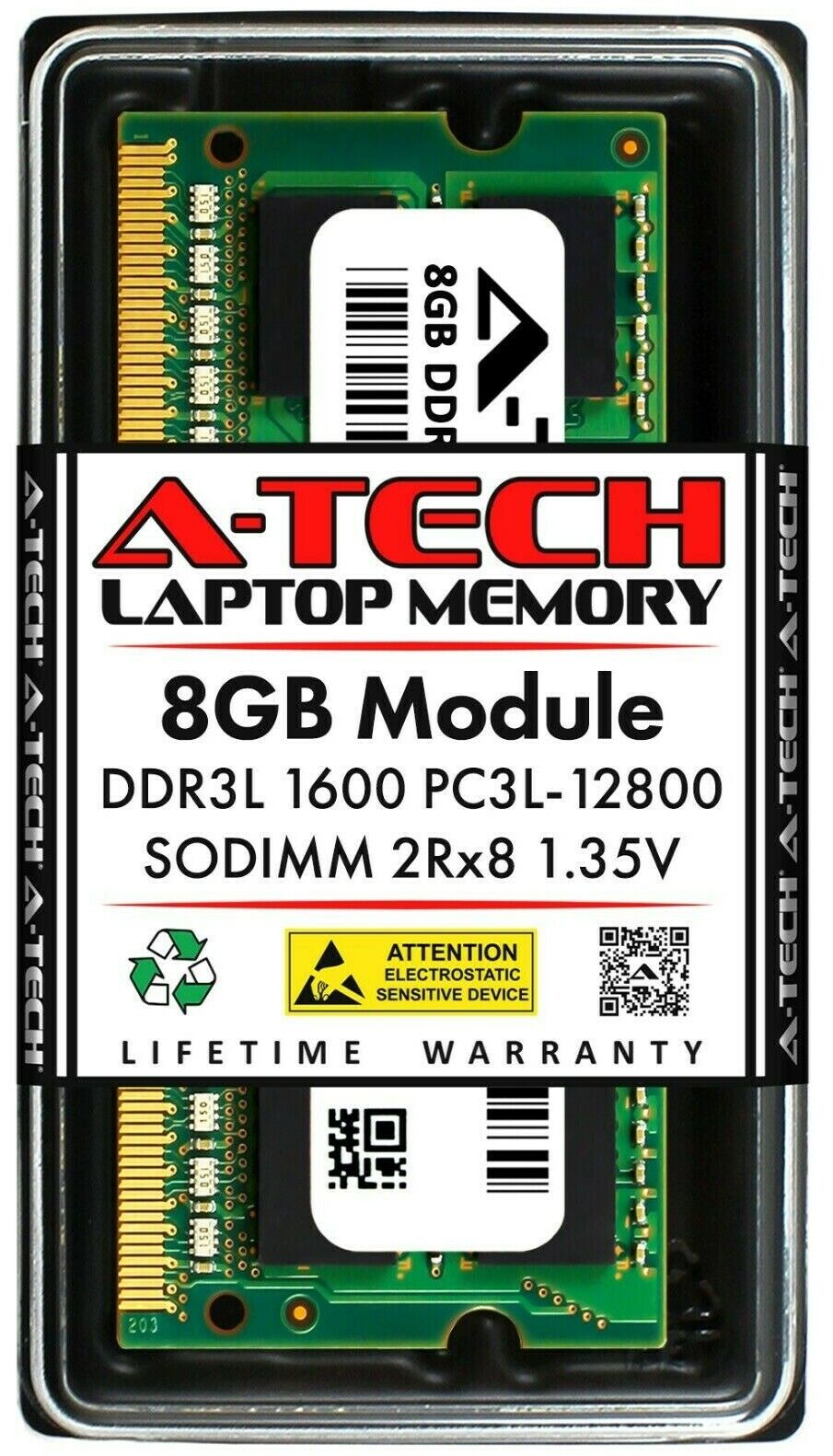 A-Tech 8GB DDR3 1600 PC3-12800 Laptop SODIMM 204-Pin Memory RAM PC3L DDR3L 1x 8G
