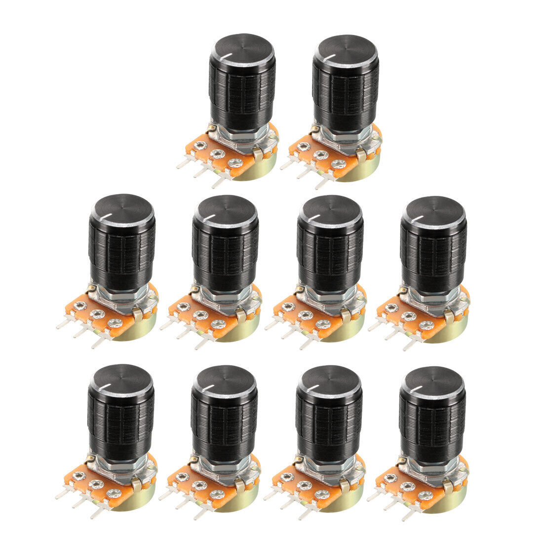 10 Pcs 100K Variable Resistors Rotary Carbon Film Taper Potentiometer with Knobs