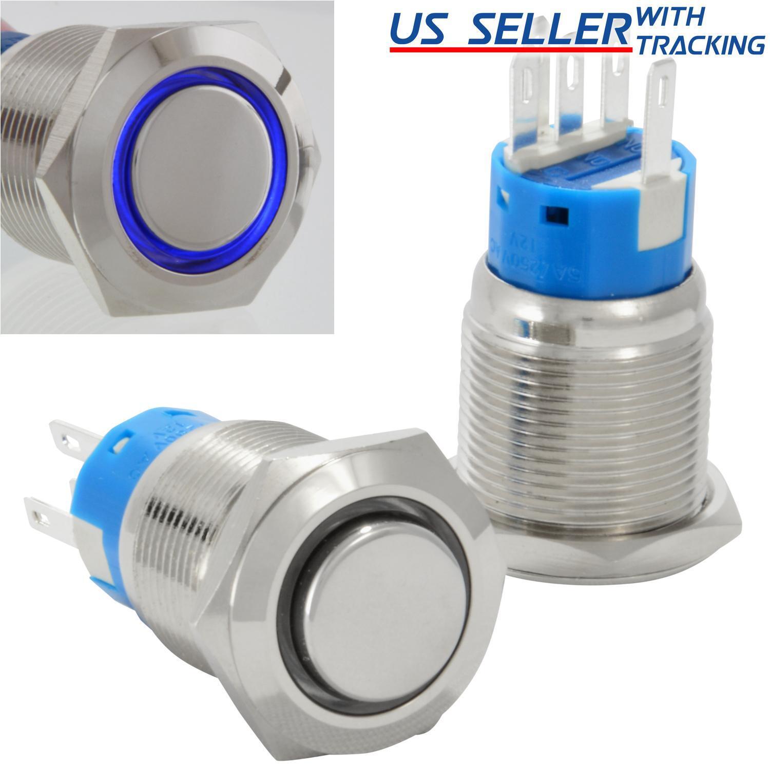 19mm Stainless Steel Momentary Push Button Switch with Blue LED