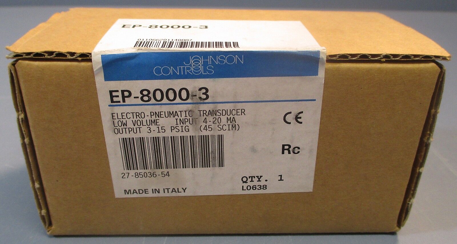 Johnson Controls Electro-Pneumatic Transducer Model EP-8000-3 NIB