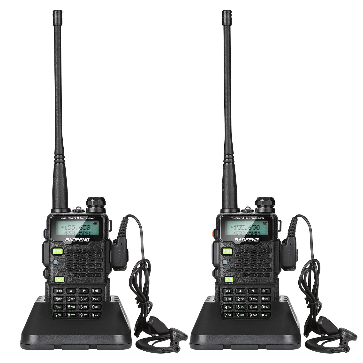 Set 2 BAOFENG UV-5R5 Two-Way Radios Walkie Talkies Speaker 3-5KM Long Range Mic