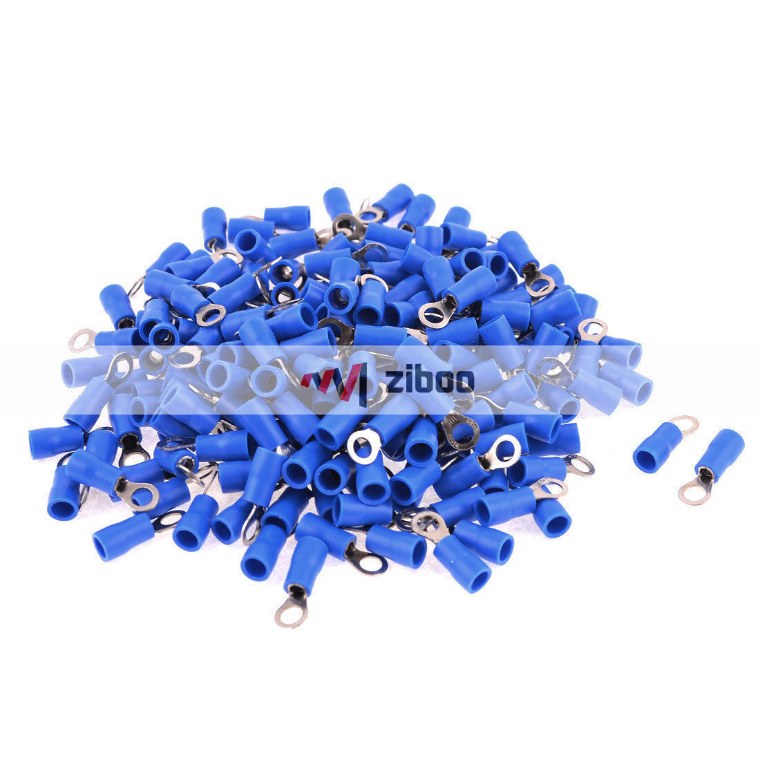 200Pcs RV2-4 AWG 16-14 Blue PVC Cap Non Insulated Ring Terminals Connector 27A #