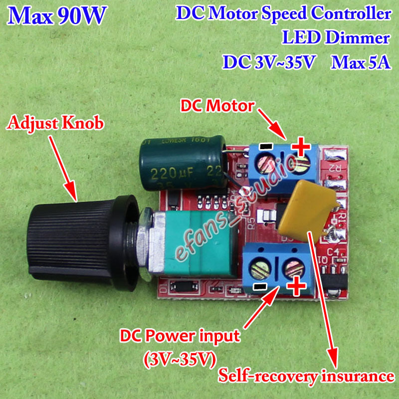 3V~35V 12V 24V 5A PWM DC Motor Speed Controller Adjustable Switch LED Fan Dimmer