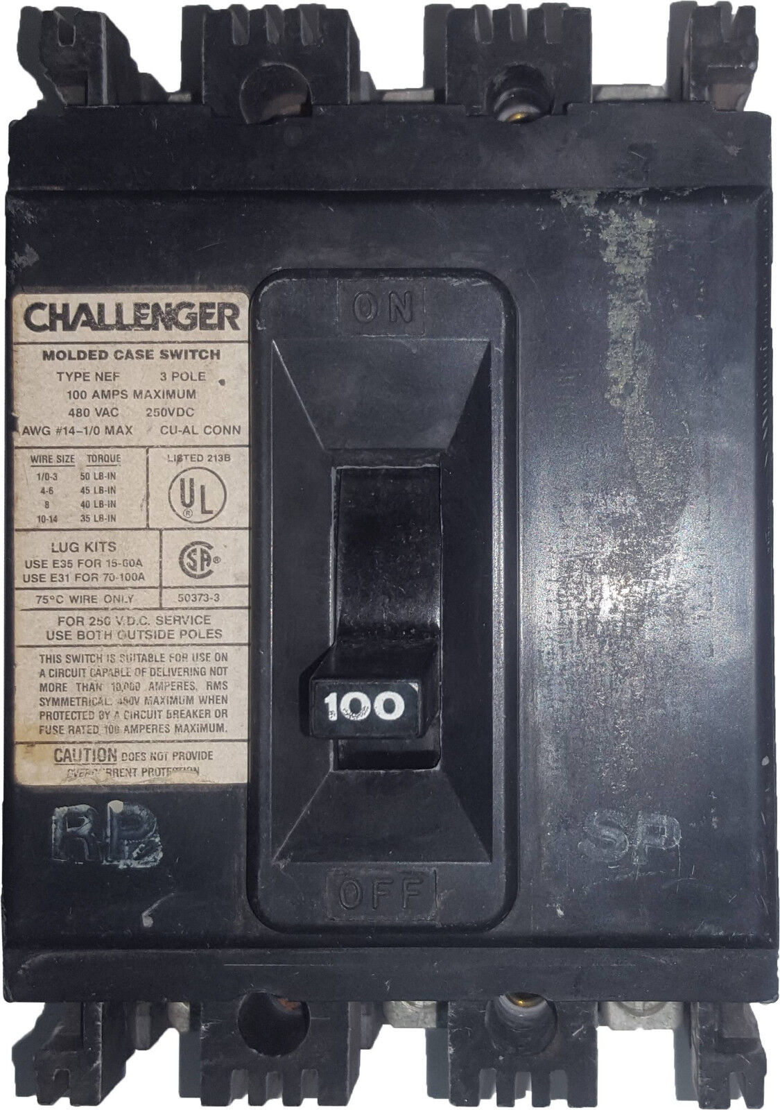 Challenger EDPAC E040002 3 Pole 100A 480VAC 250VDC Molded Case Switch NEW IN BOX