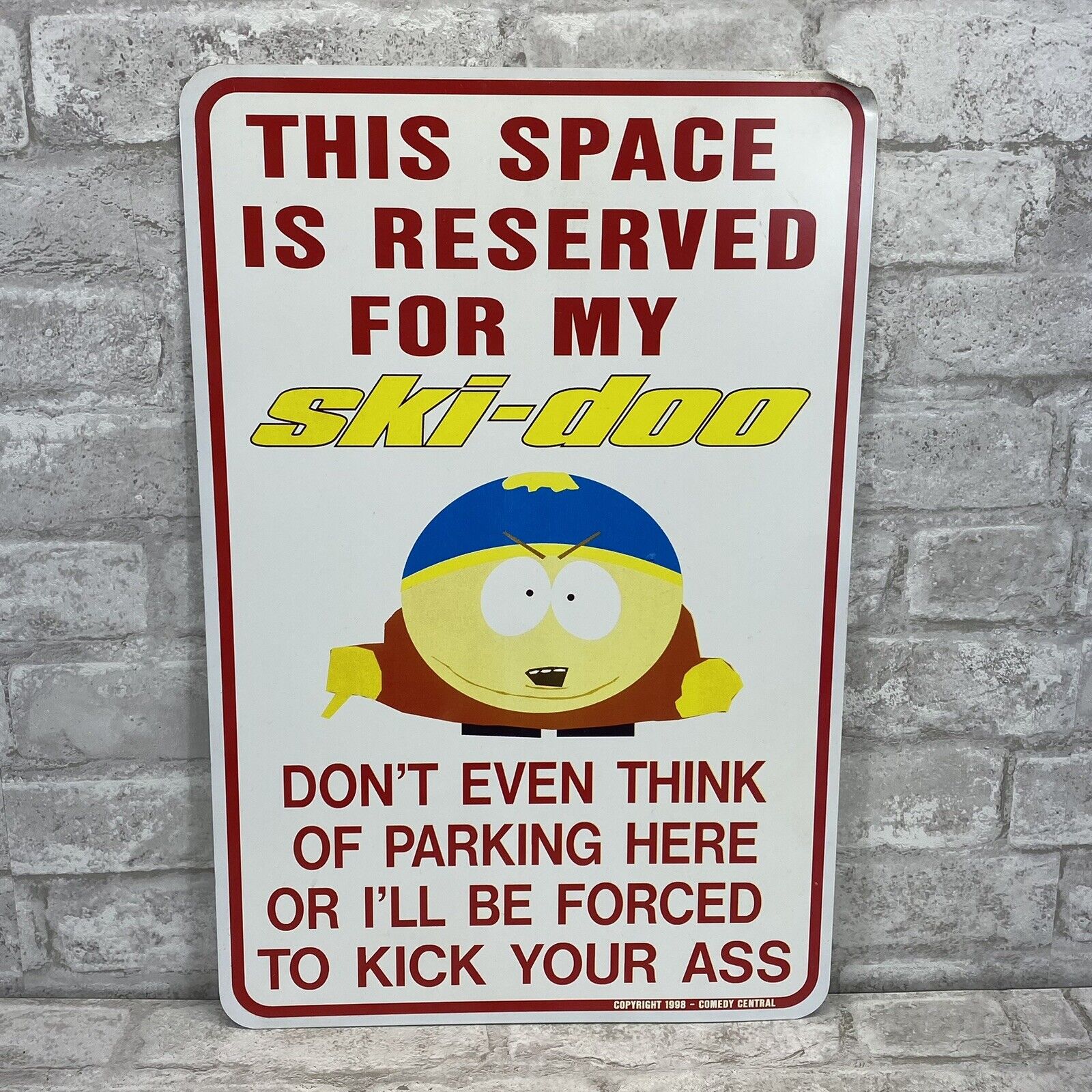 Rare Vintage South Park Cartman Ski-Doo Parking Metal Sign 1998 Comedy Central