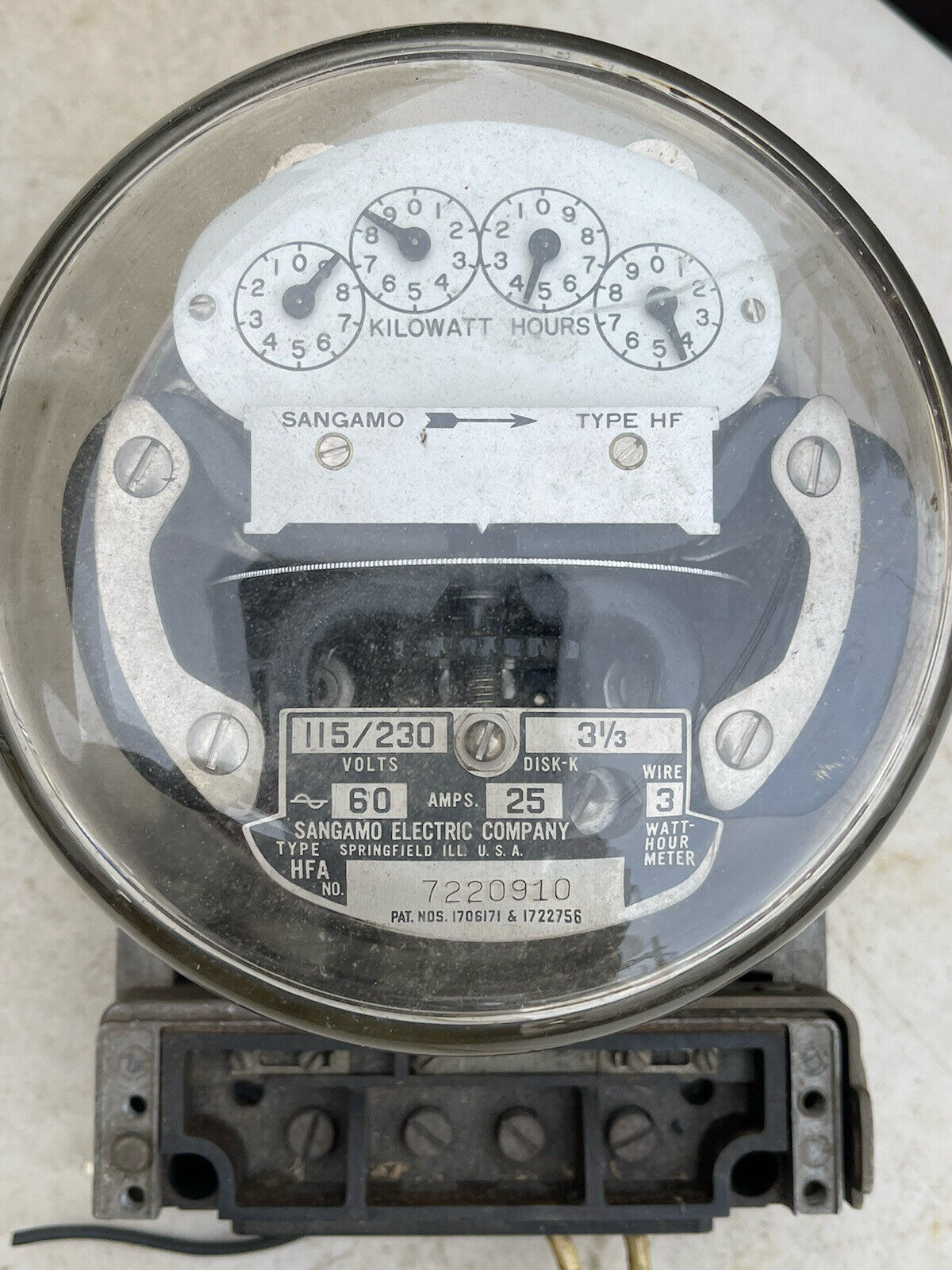 Vintage Sangamo HF Single-Phase Electric Meter 1954-60