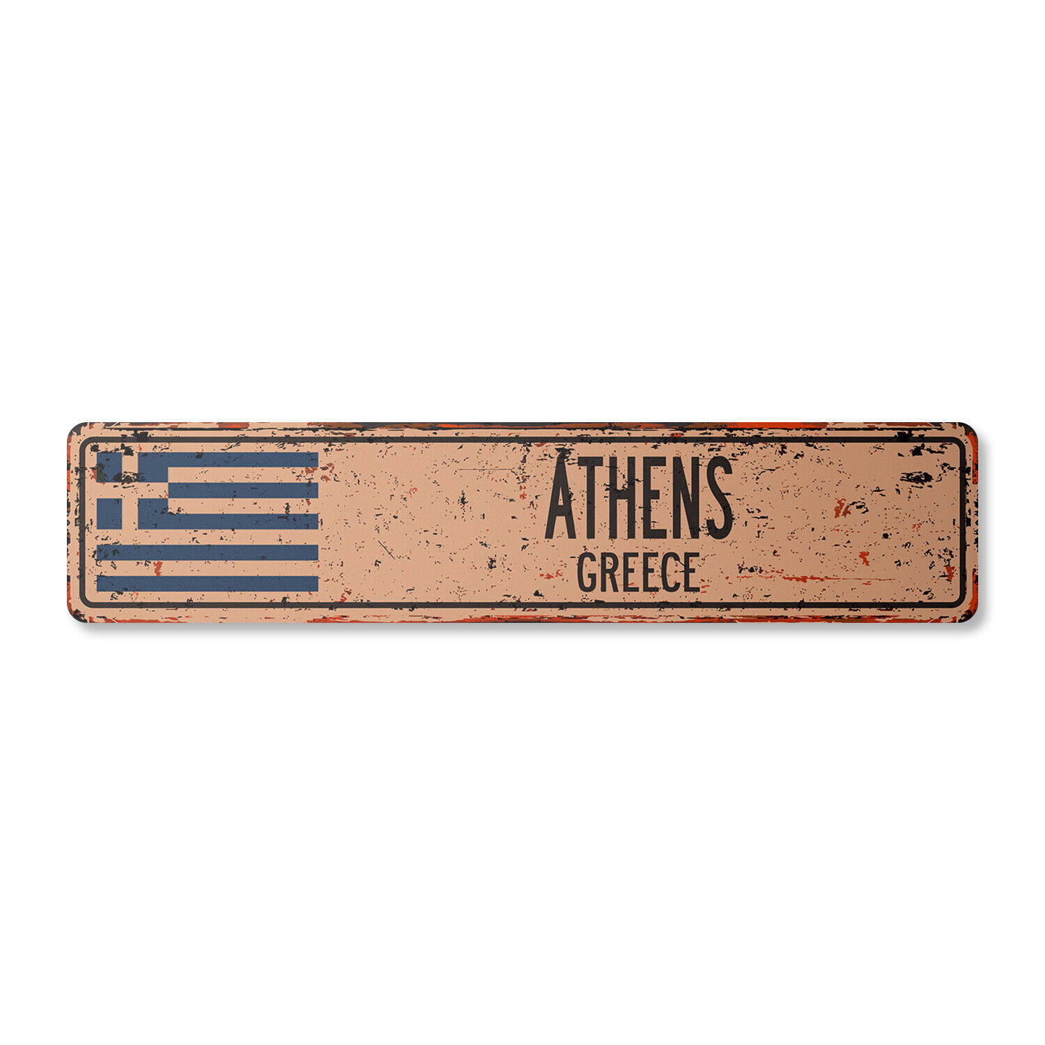 ATHENS GREECE Vintage Street Sign Greek Grecian flag city country road rustic