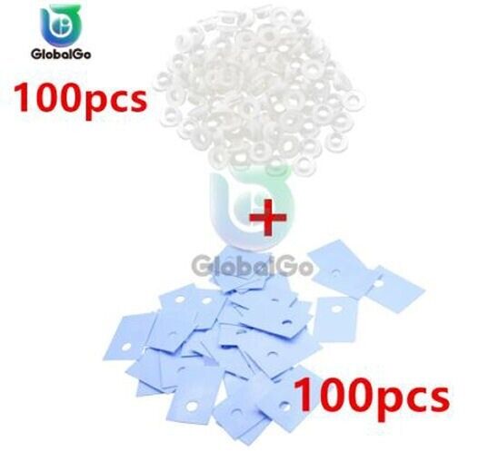 100PCS TO-220 Silicone Insulator Rubber Pads + 100PCS Plastic Insulation Washers
