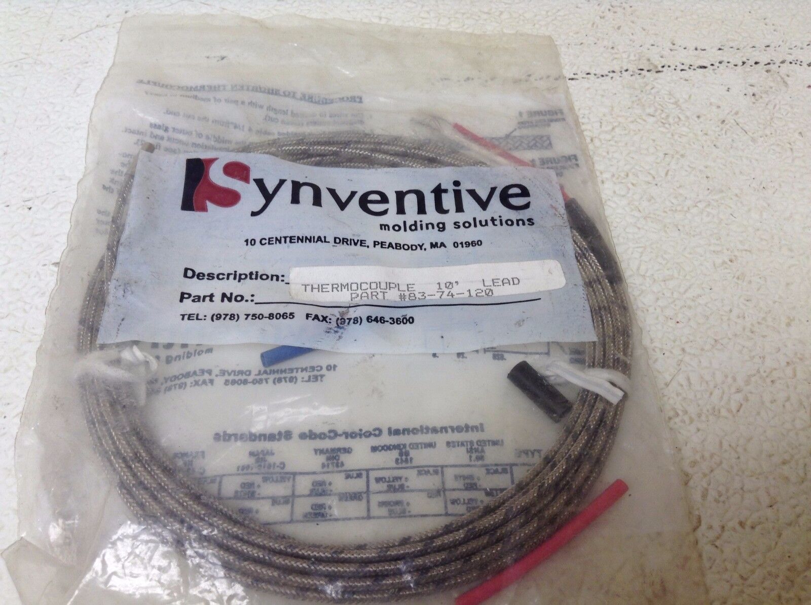 Synventive 83-74-120 Thermocouple 10\' Foot Lead 8374120 New (TB) 