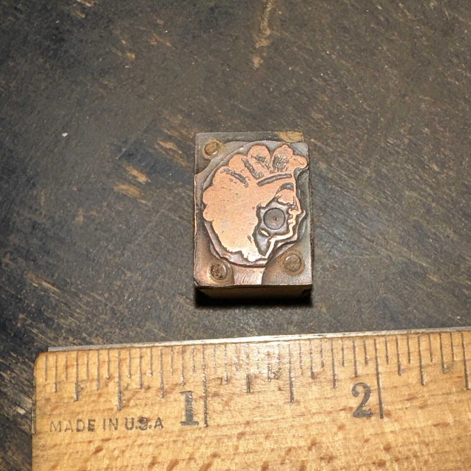Vintage Printing Block “ Indian Chief ” Copper Face, Nice Details
