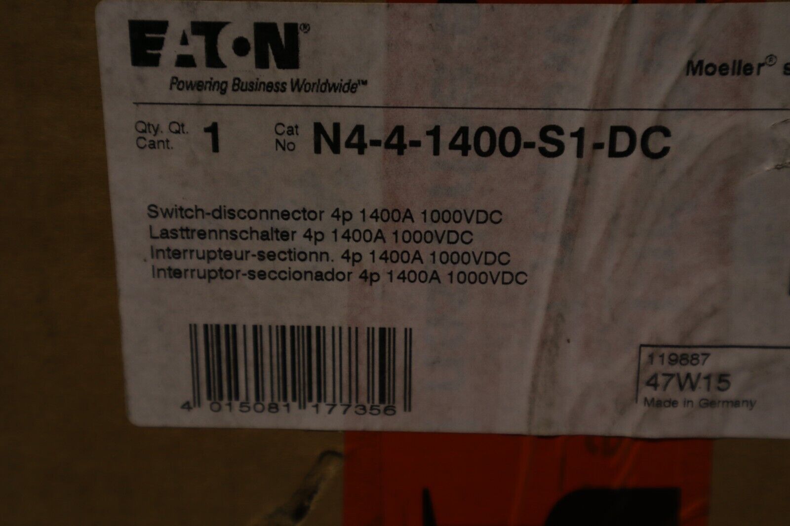NEW Eaton N4-4-1400-S1-DC Photovoltaic Safety  Switch​ Disconnect 1400 AMP 2225