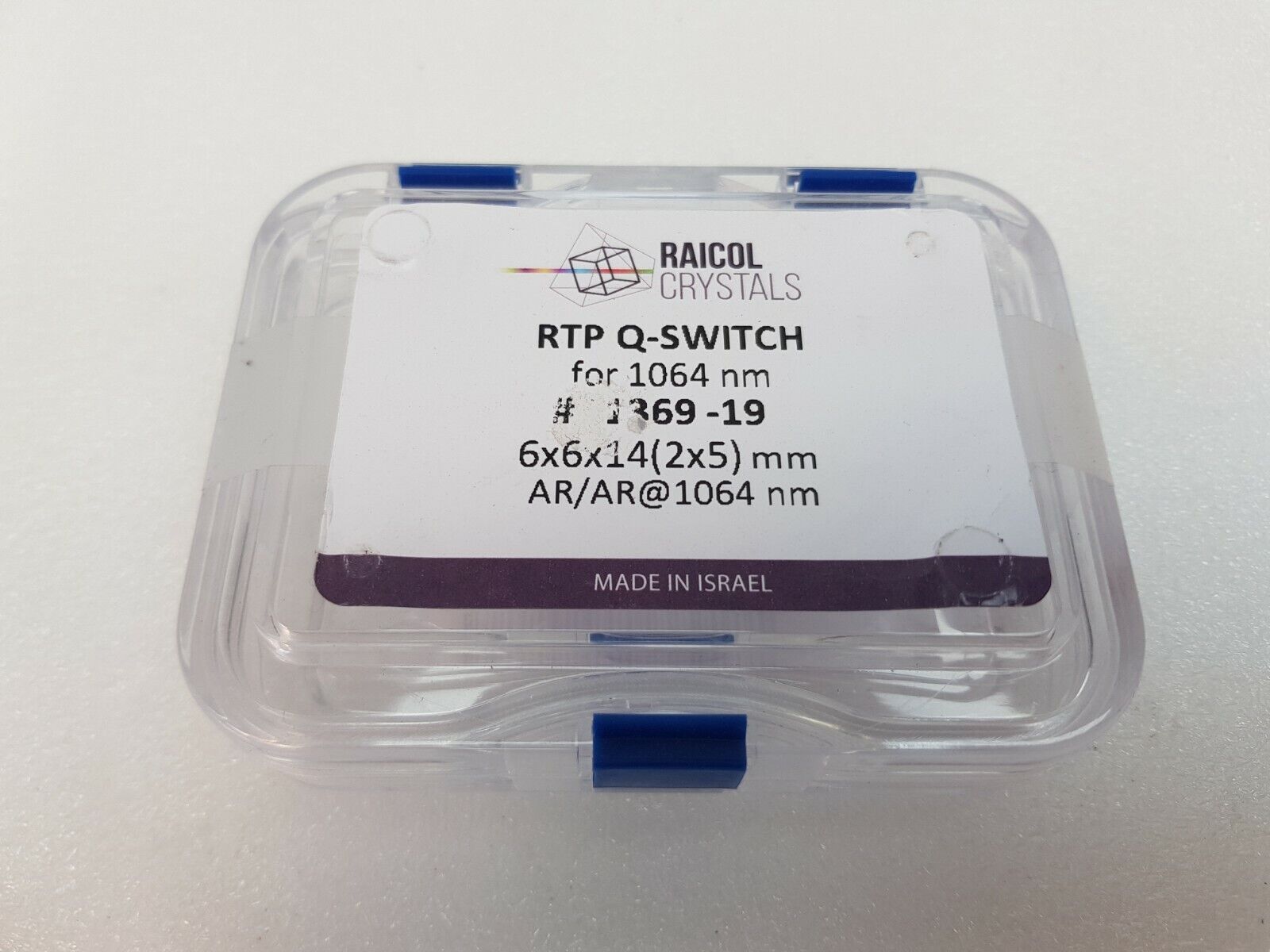 RAICOL CRYSTALS RTP Q-SWITCH for 1064 nm # 1369-19 6X6X14(2X5) mm, AR/AR@1064 nm