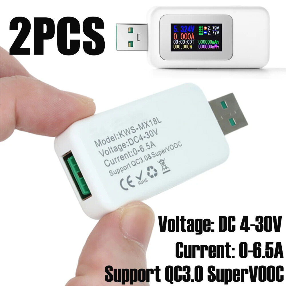 2PC 10 in 1 USB Tester DC 4-30V Digital Voltmeter Ammeter Power Charger Detector
