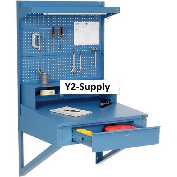 NEW Wall Mount Shop Desk with Pegboard Riser