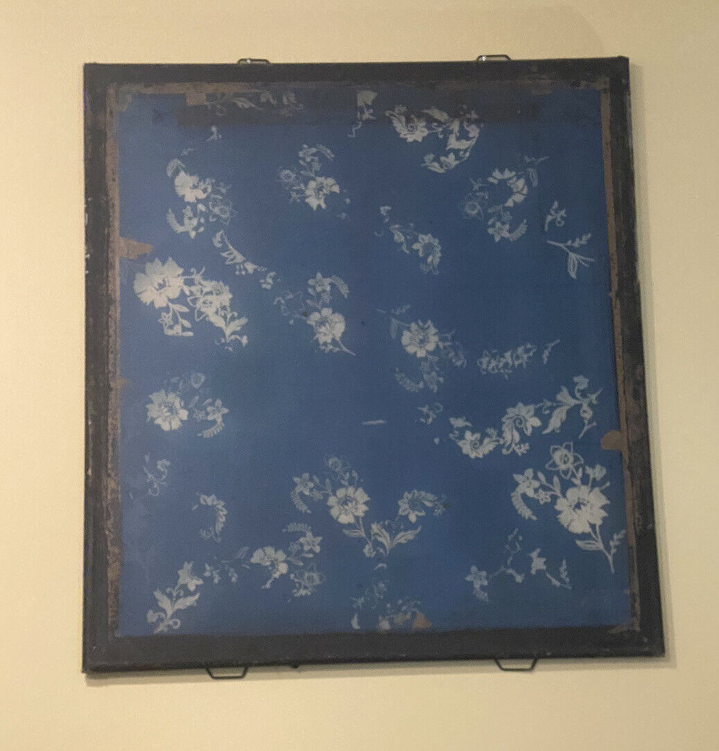 Vintage blue Factory Textile Printing Screen approximately 58” x 54” metal frame
