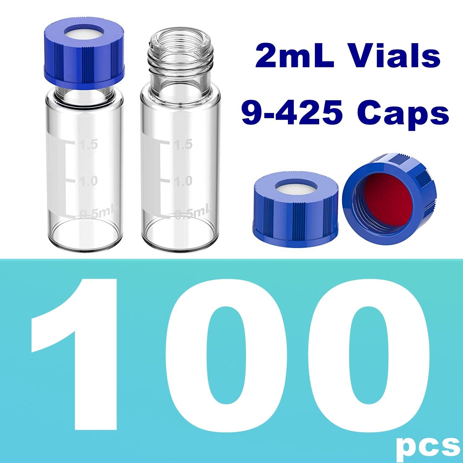 4000PCS HPLC GC 2mL Autosampler Clear Vials Screw Caps PTFE Silicone Liner 9-425