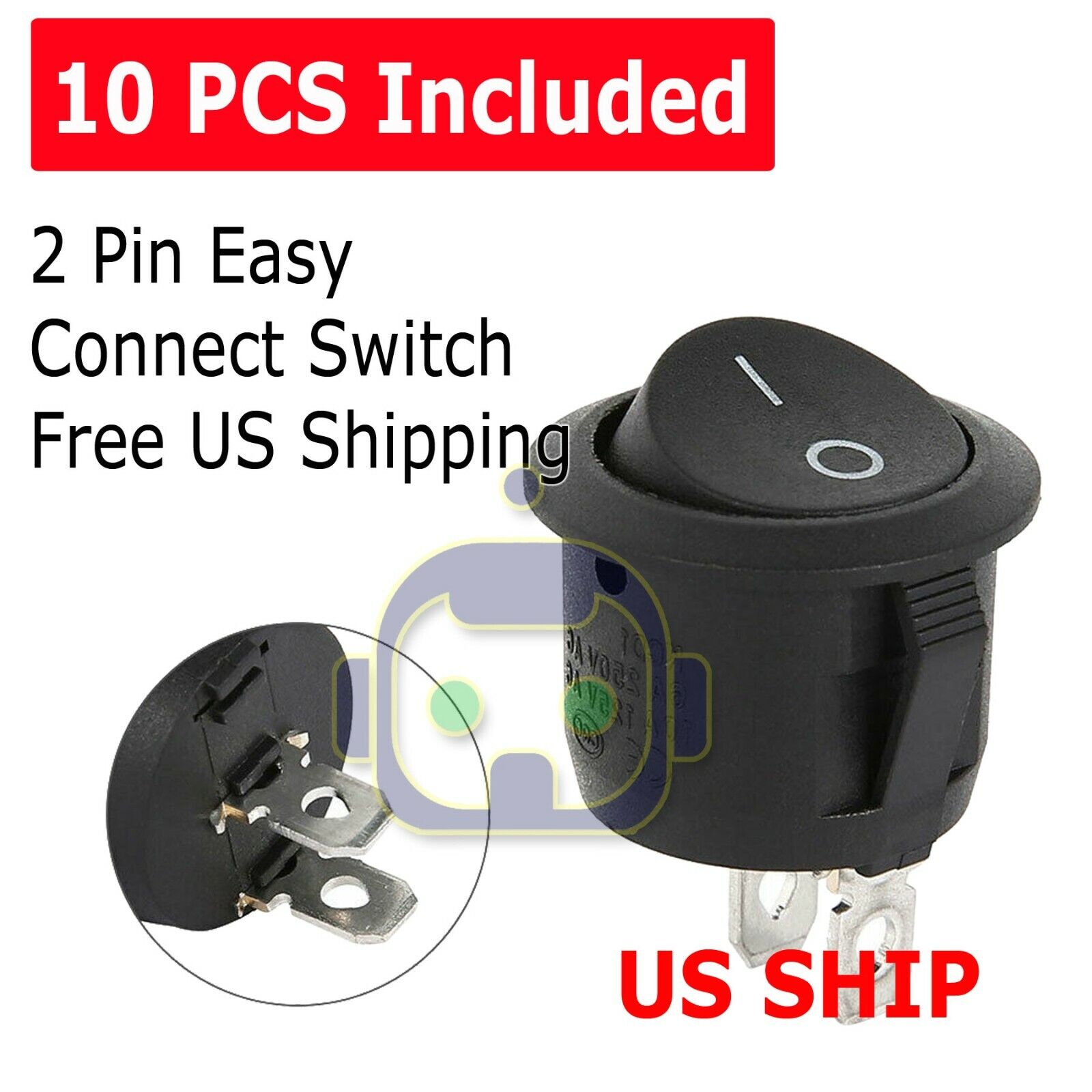 10PCS Round Rocker Switch ON/OFF Toggle Round Button Boat Car Auto Switch 12V US