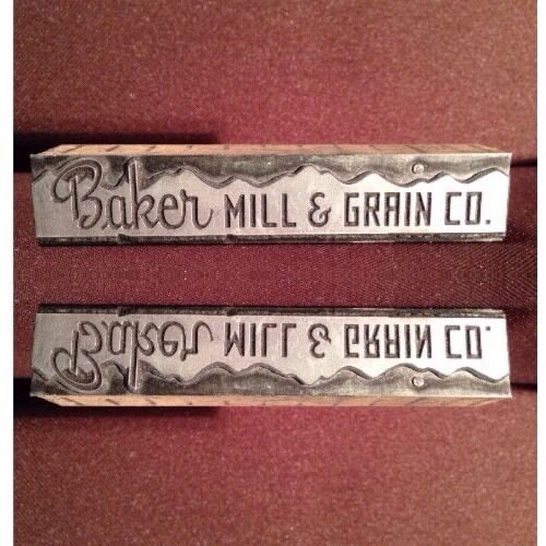 Vintage Letterpress Printing Baker Mill & Grain Co. Logo On Printers Block