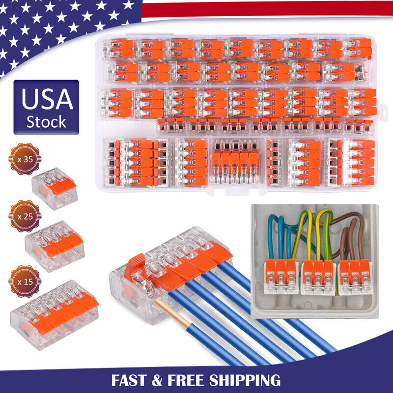 75Pcs 221-412 Lever Nut Compact Splicing Connector 2/3/5 Conductor Set For Wa-go