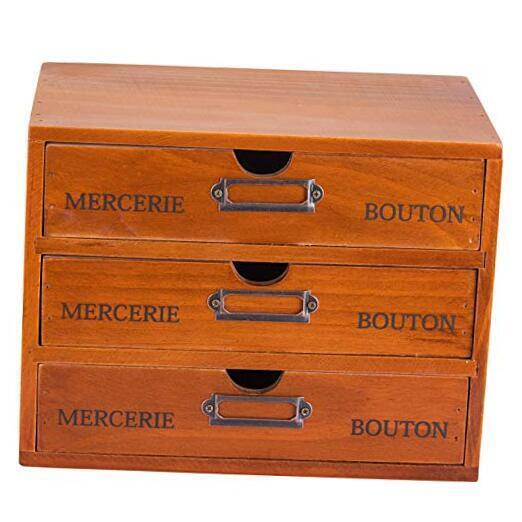 Vintage 3-Drawer Organizer for Desk - Wooden Box with 3 Storage Drawers - 