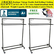 2 RACKS Boutique Vintage Black Dble Rail Rolling Clothing Rack Capacity 200 lbs picture