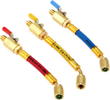 R134A R410A R22 R12 Charging Hoses and Ball Valve Set, 3 Pcs Color Coded Hoses/W picture