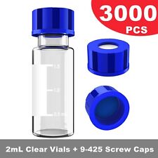 3000pcs 2ml Clear Autosampler Vials Screw Caps Lab Bottle Pre-slit Septa PTFE US picture