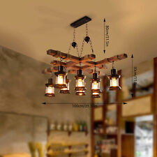 8 Lights Vintage Wood Chandelier Cafe Bar Lamp Fixture Home Loft Hanging 110V picture