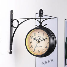 Vintage Style Wall Clock Aa Powered Double-sided with Iron Rack for Room Bedroom picture