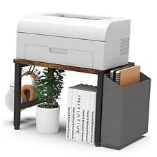  Vintage Wood Desktop Printer Stand Holder with Storage Bin Hook Rustic Brown picture