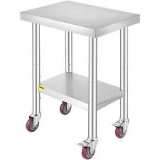 Rolling Stainless Steel Top Kitchen Work Table Cart + Casters Shelving 18