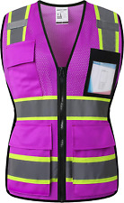 High Visibility Reflection Purple Mesh Safety Vests with 8 Pockets and Front Zi picture